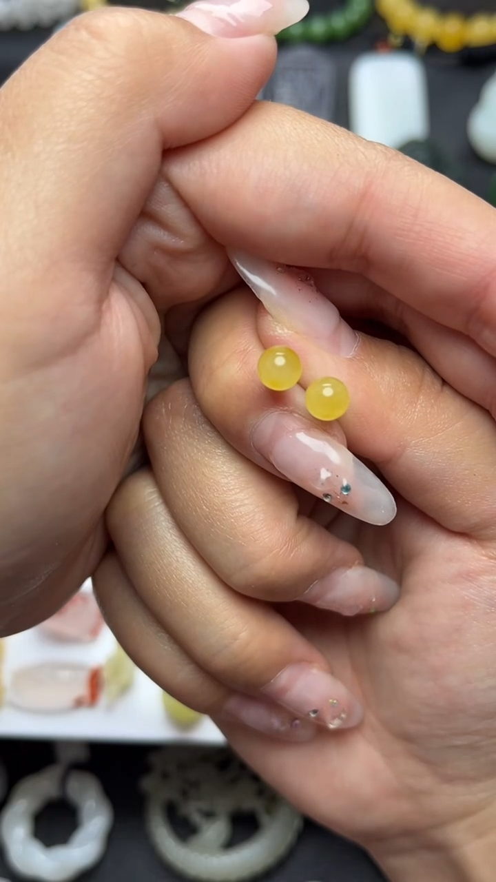 蜜蜡银S925镶嵌耳饰圆珠耳钉