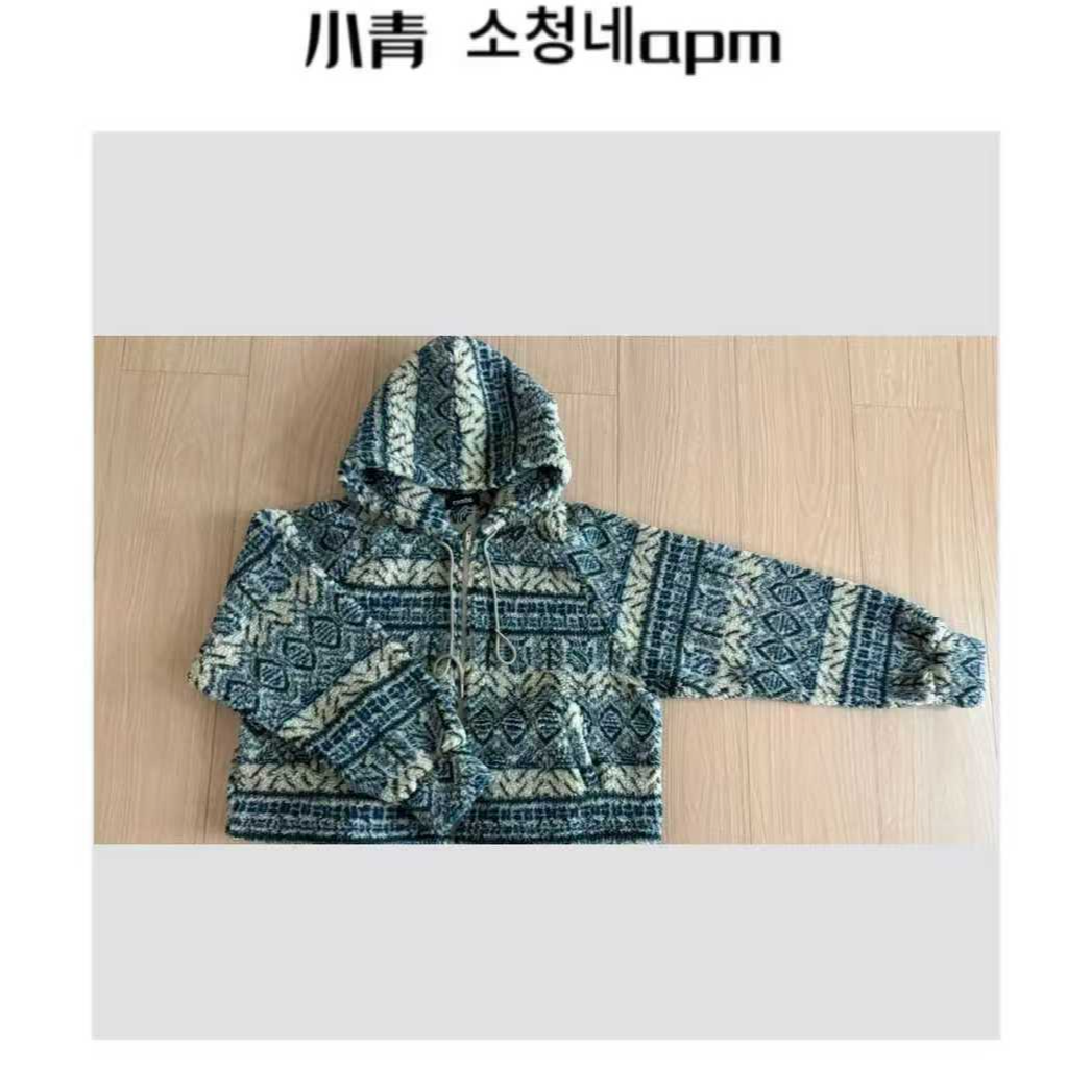 韩国东大门 COM/五彩拼接色摇粒绒连帽外套