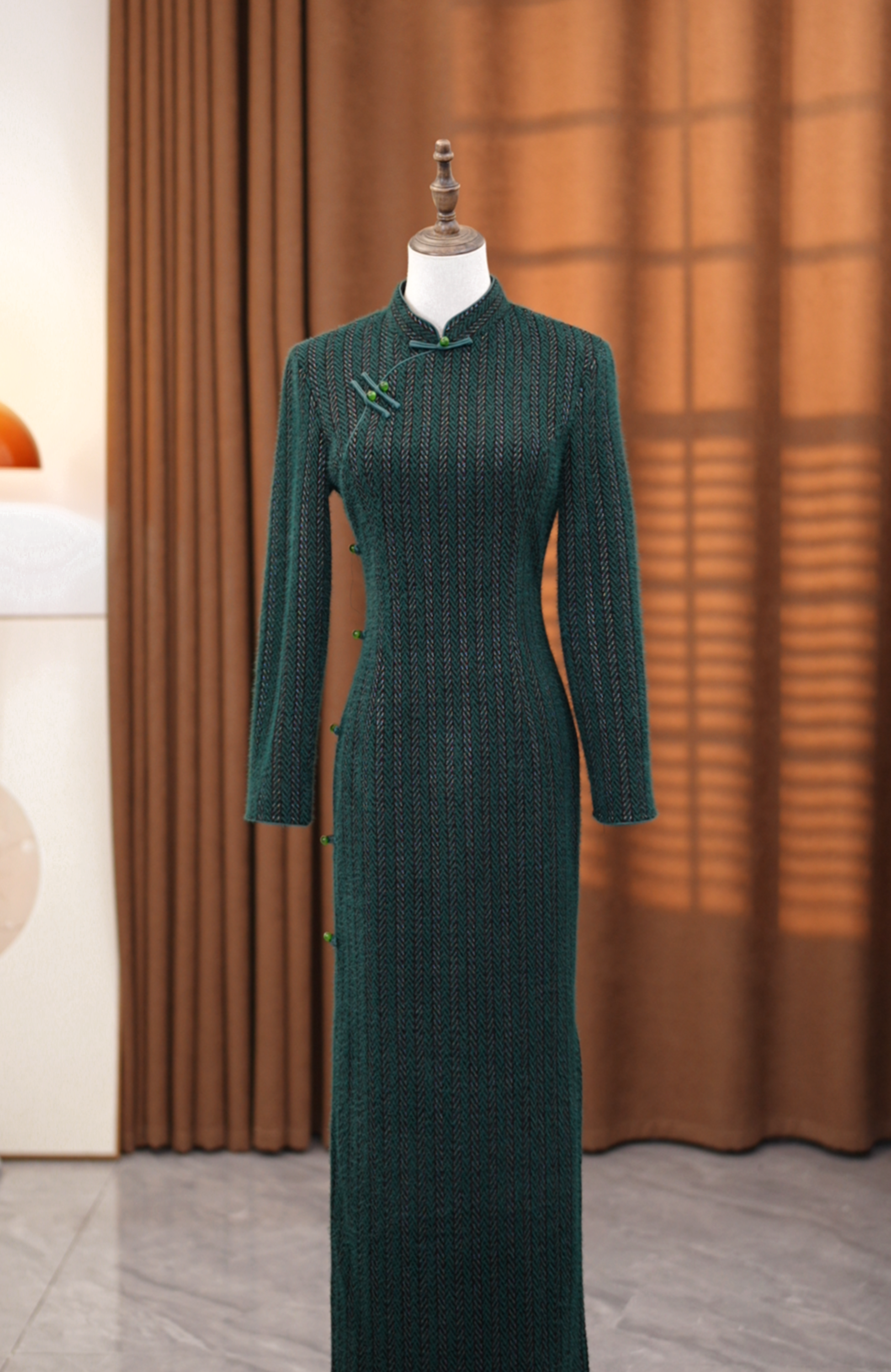 雅木 松烟  秋冬气质日常优雅款旗袍 （衣长125cm左右）