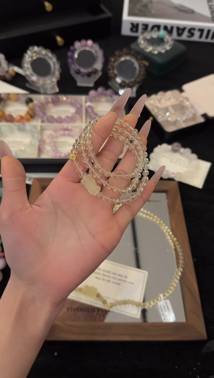 未镶嵌手链水晶黄水晶三圈x2330