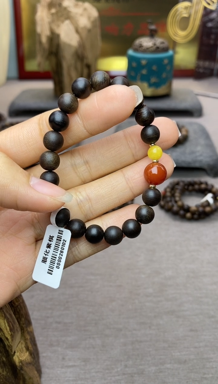 【闪购商品】沉香手串越南顺化玉化紫棋楠08 沉水单圈+配饰