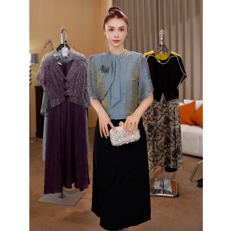 G6620短袖假俩件连衣裙2025夏季新款气质时尚洋气显瘦中长裙子