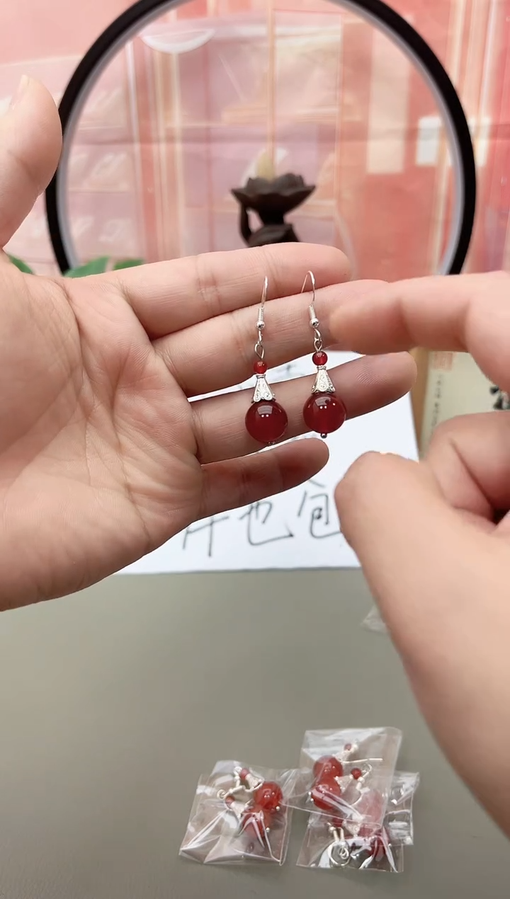 银S925镶嵌耳坠玛瑙/玉髓j2503