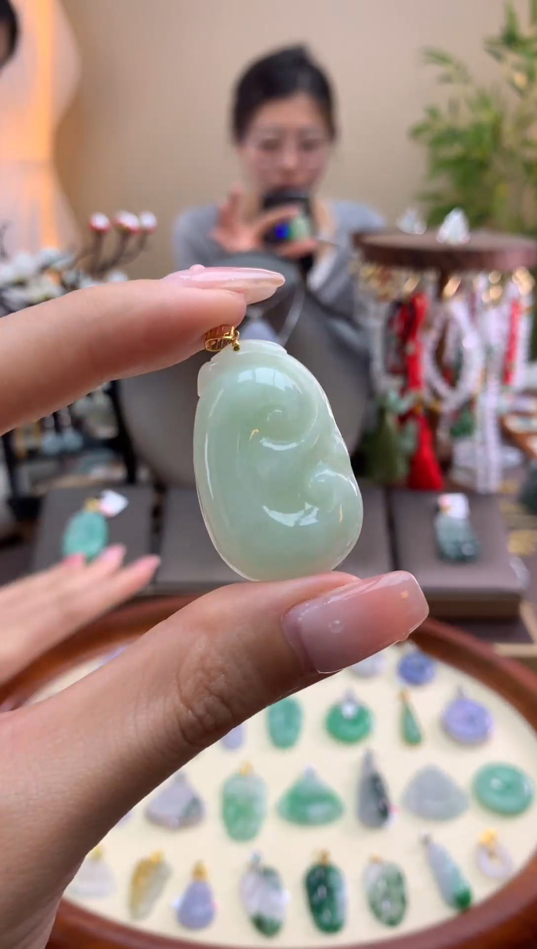 【闪购商品】翡翠颈饰18K金镶嵌如意