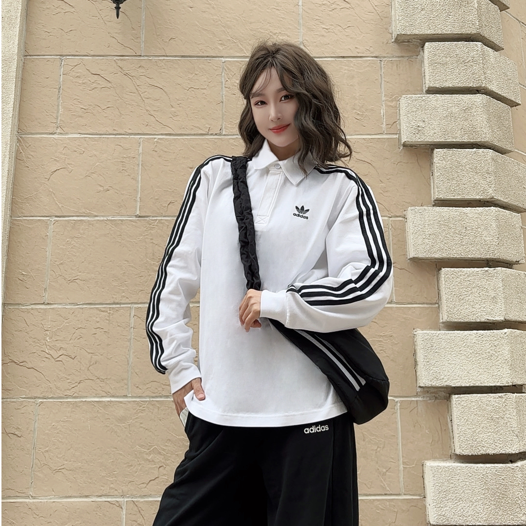 阿迪达斯男子Originals复古穿搭纯棉美式运动长袖POLO衫IZ2459