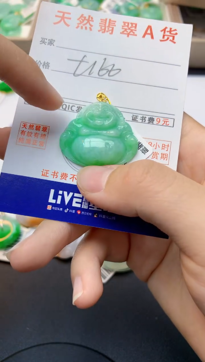 颈饰18K金镶嵌翡翠天然缅甸A货翡翠百元以上9元证书费自理