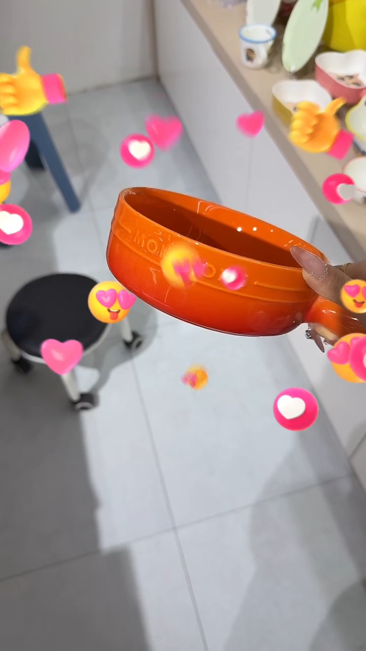 陶瓷摩登主妇渐变橙色手把碗