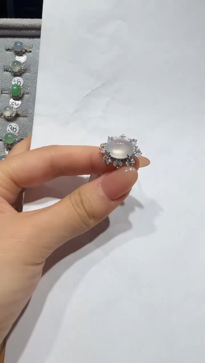 银S925镶嵌戒指翡翠缅甸A货翡翠戒指