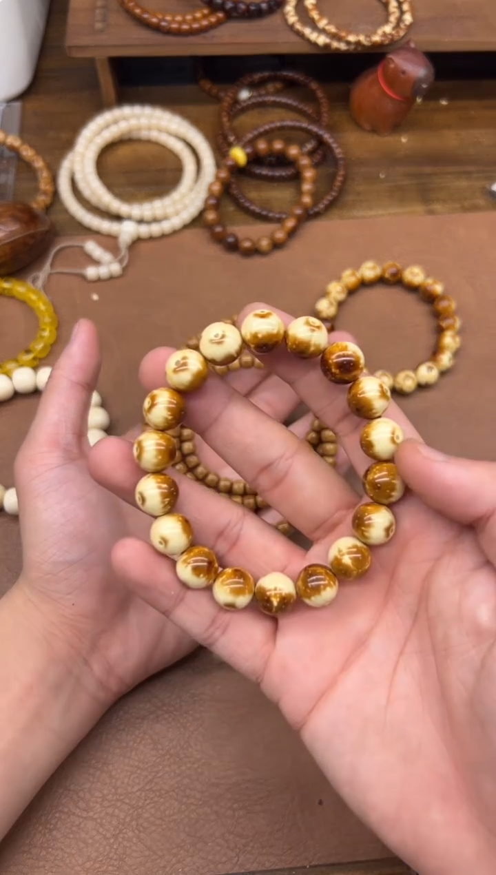 紫金鼠手串文**弟花皮奶油鼠半实心光珠卡12mm+