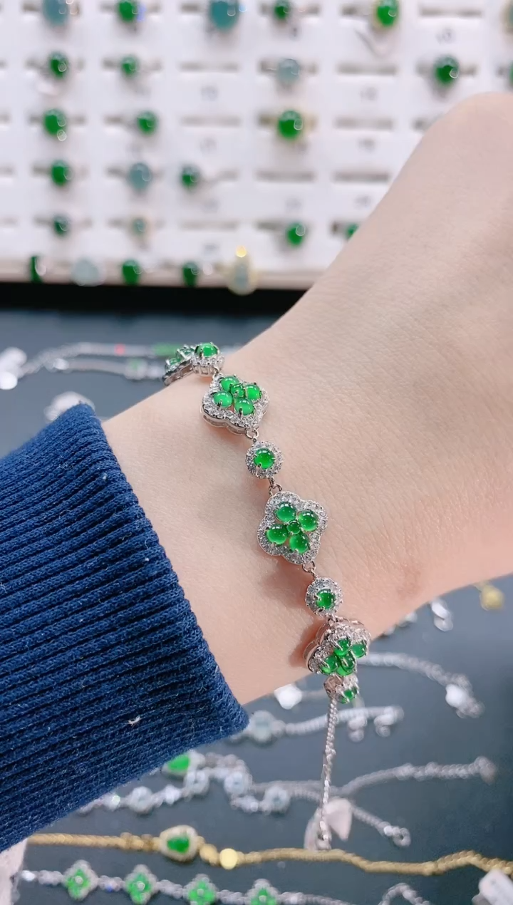 【闪购商品】翡翠手链银S925镶嵌天然翡翠