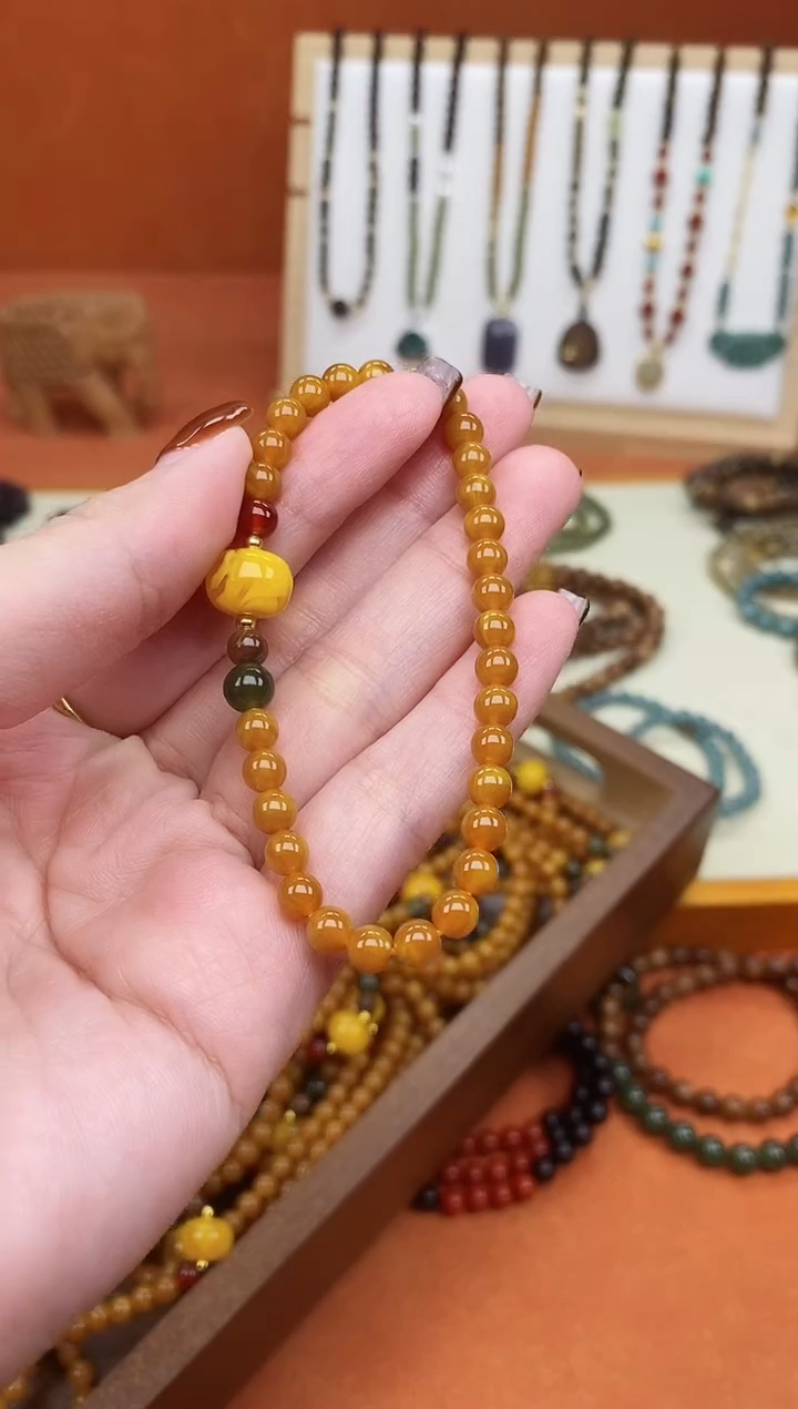 手链蜜蜡未镶嵌单圈蜜蜡05和田玛瑙手串