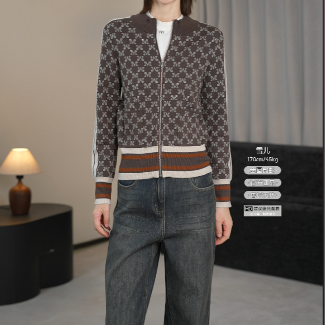 上衣长袖运动不褪色针织提花女毛针织衫休闲风时尚73951