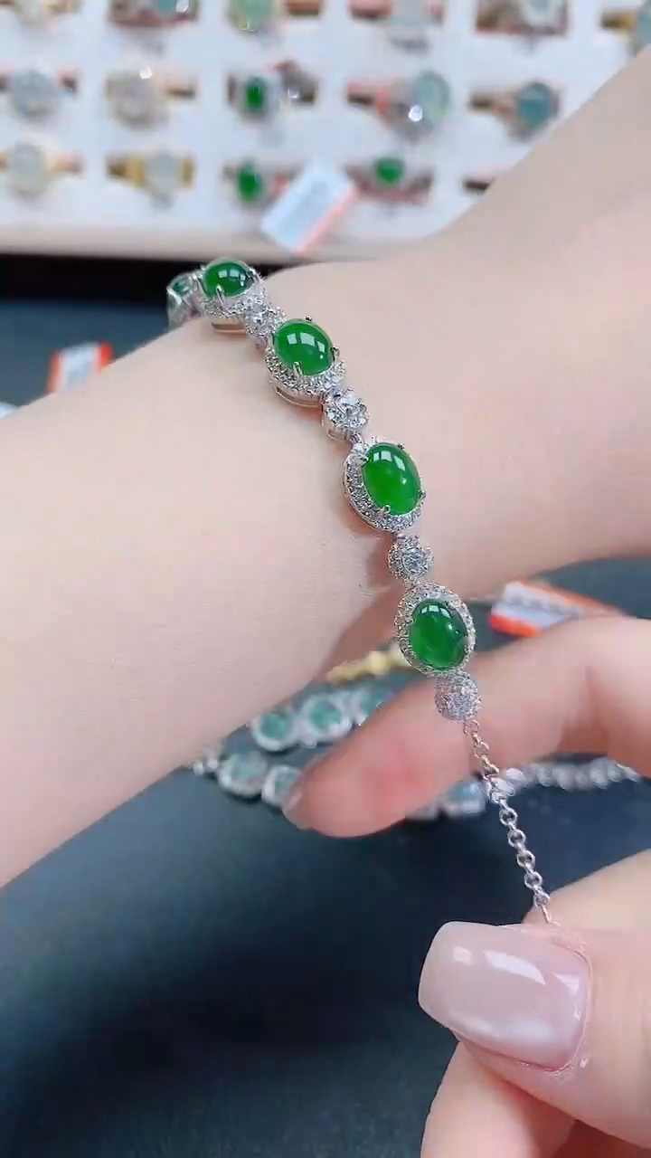 银S925镶嵌手链翡翠天然翡翠