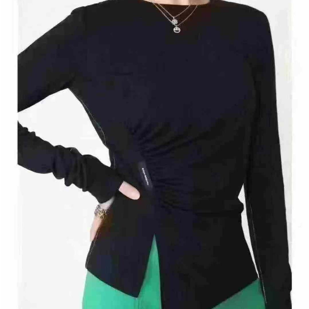 不支持退换/T抗皱少女风不对称运动修身女设计师圆领长袖1300814