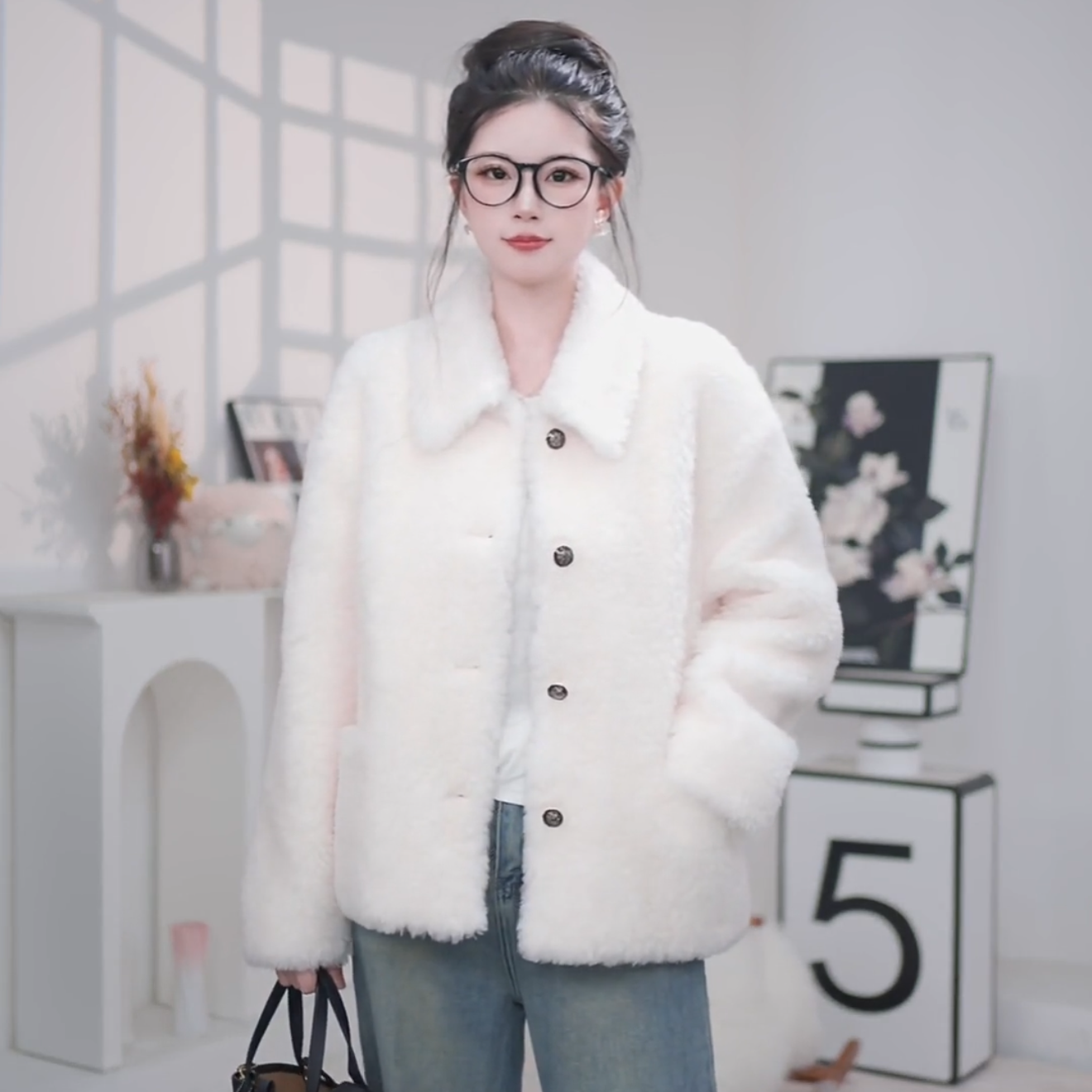 CHEN/WF2501设计师冬季新款时尚气质100%羊毛百搭加厚短款外套