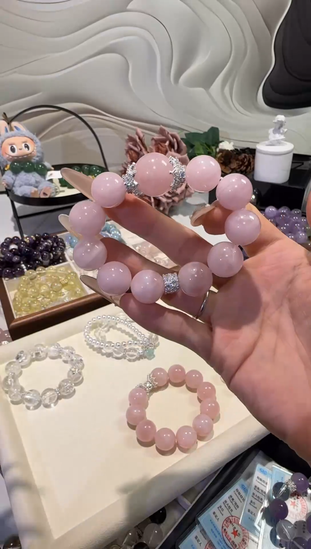 水晶手串未镶嵌粉雪花