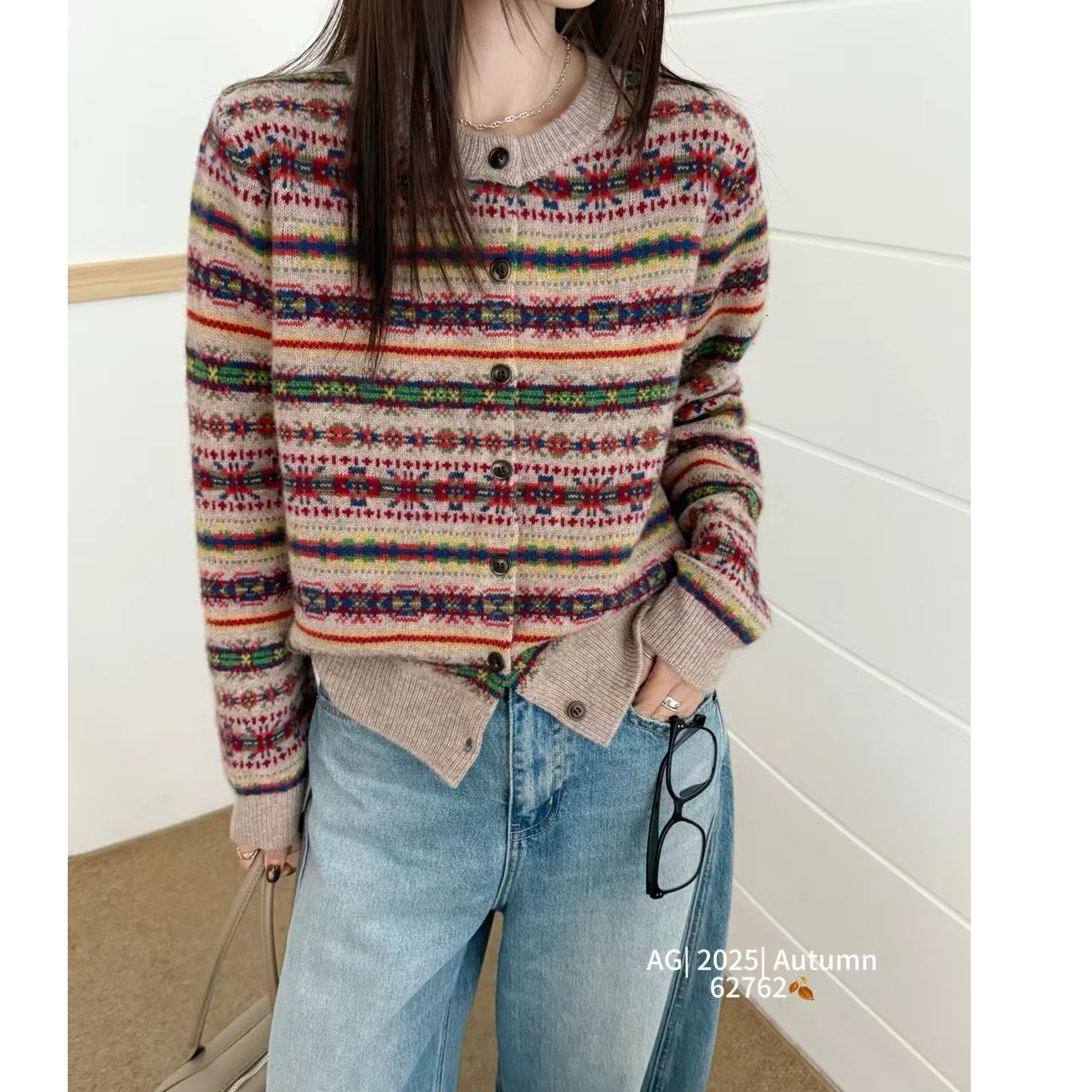 【费尔岛】肉桂粉女打底毛衣针织衫开衫显瘦外套