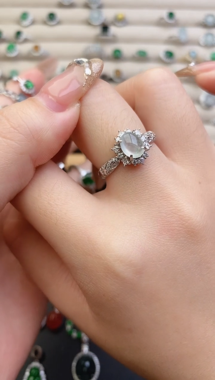 银S925镶嵌戒指翡翠0