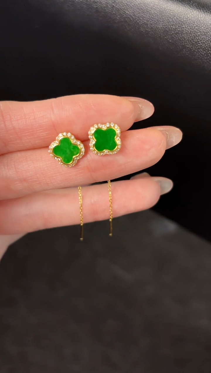 【闪购商品】翡翠耳饰银S925镶嵌 缅料A货/支持复检/一件