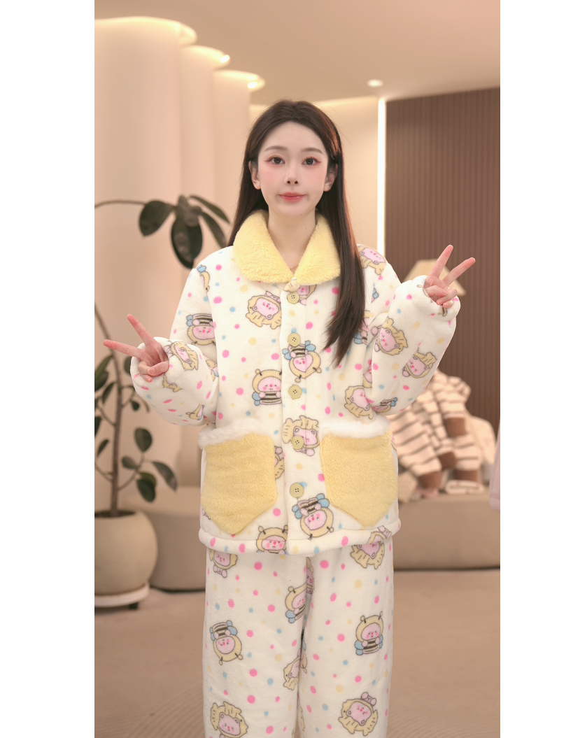 DM【加厚小蜜蜂】冬款加绒加厚家居服套装