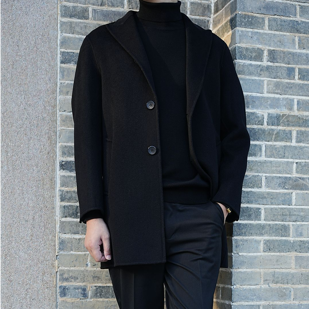 25年秋冬季新款枪驳领双面呢经典时尚单排扣男士纯羊毛大衣