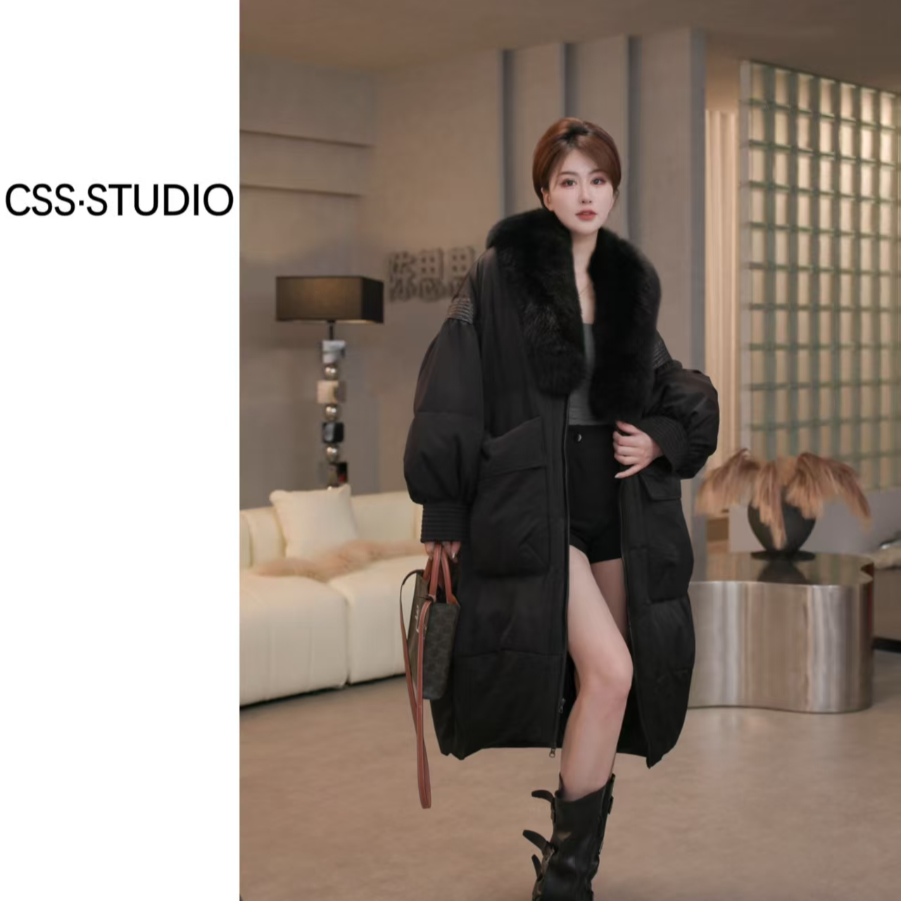 【思思专属】轻奢高端狐狸毛领阔版长款鹅绒服外套 2307-Y3276