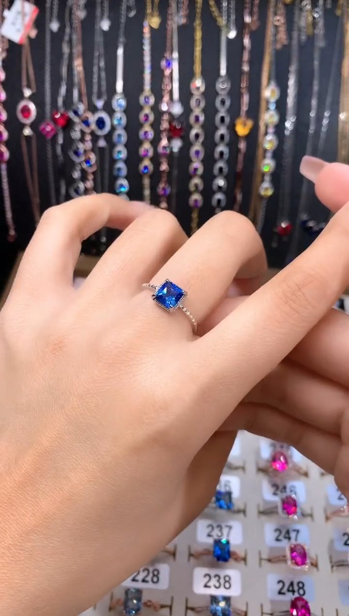 蓝宝石戒指银S925镶嵌银色6