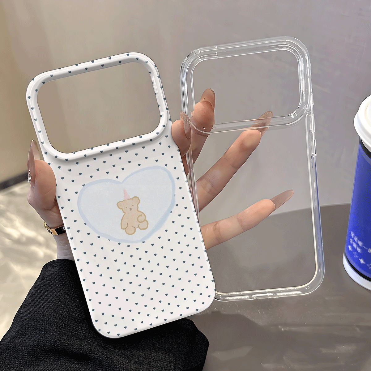 爱心小熊可爱风格适用苹果17promax/16/15/14果冻二合一手机壳