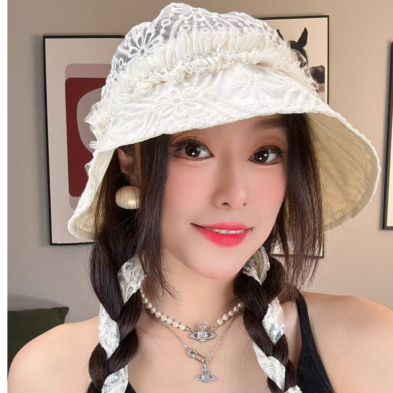 2025夏季新款蕾丝透气时尚百搭一帽三戴遮阳帽