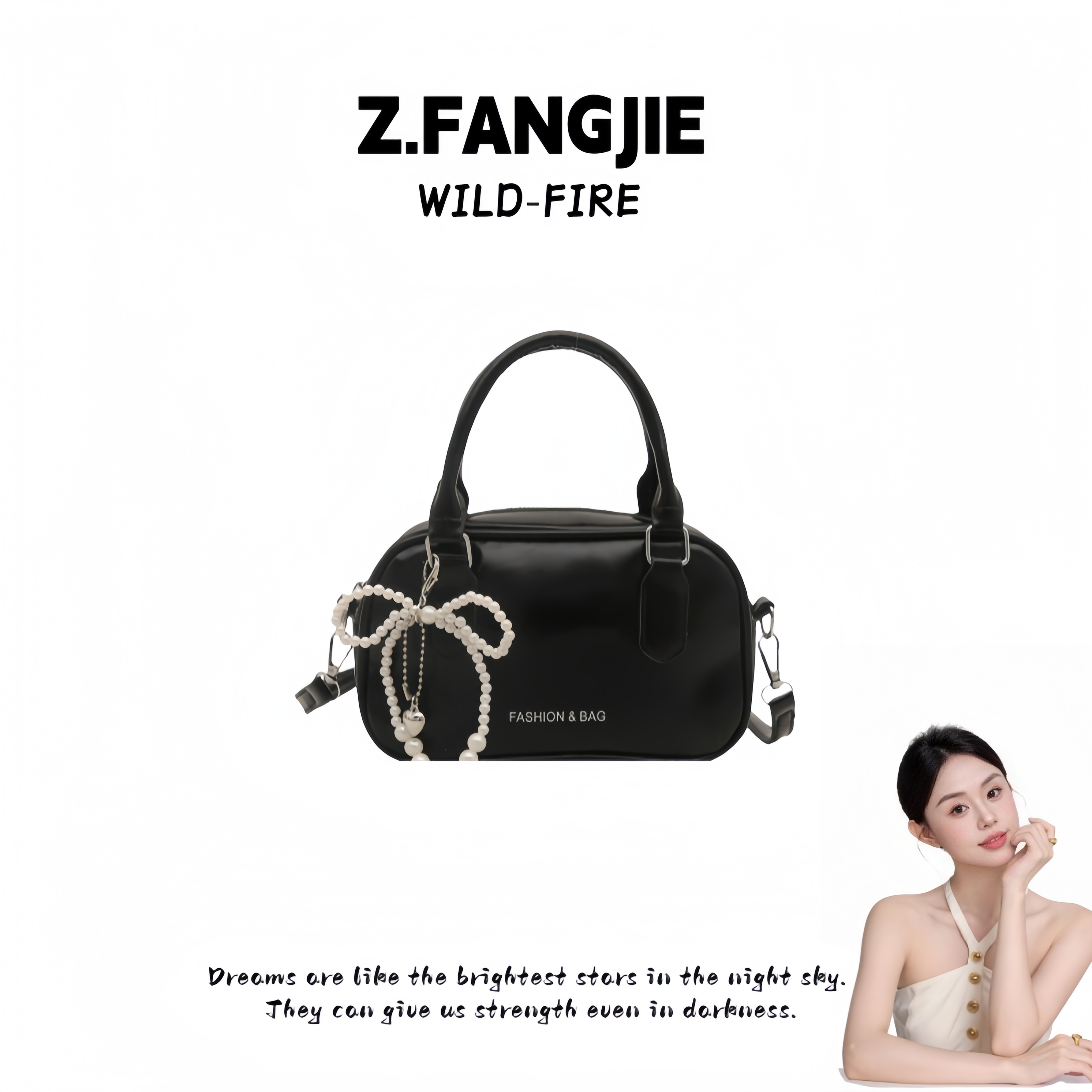 FASHION&BAG保龄球单间斜挎包青年潮款潮手拎包车缝线拉链时尚包