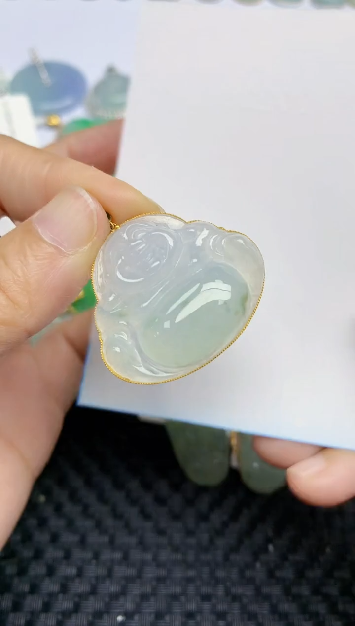 【闪购商品】翡翠挂件18K金镶嵌天然A货翡翠 186