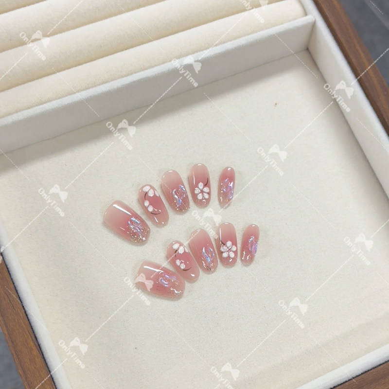 【小碎花】裸粉色日常短款穿戴甲显白ins风美甲可拆卸