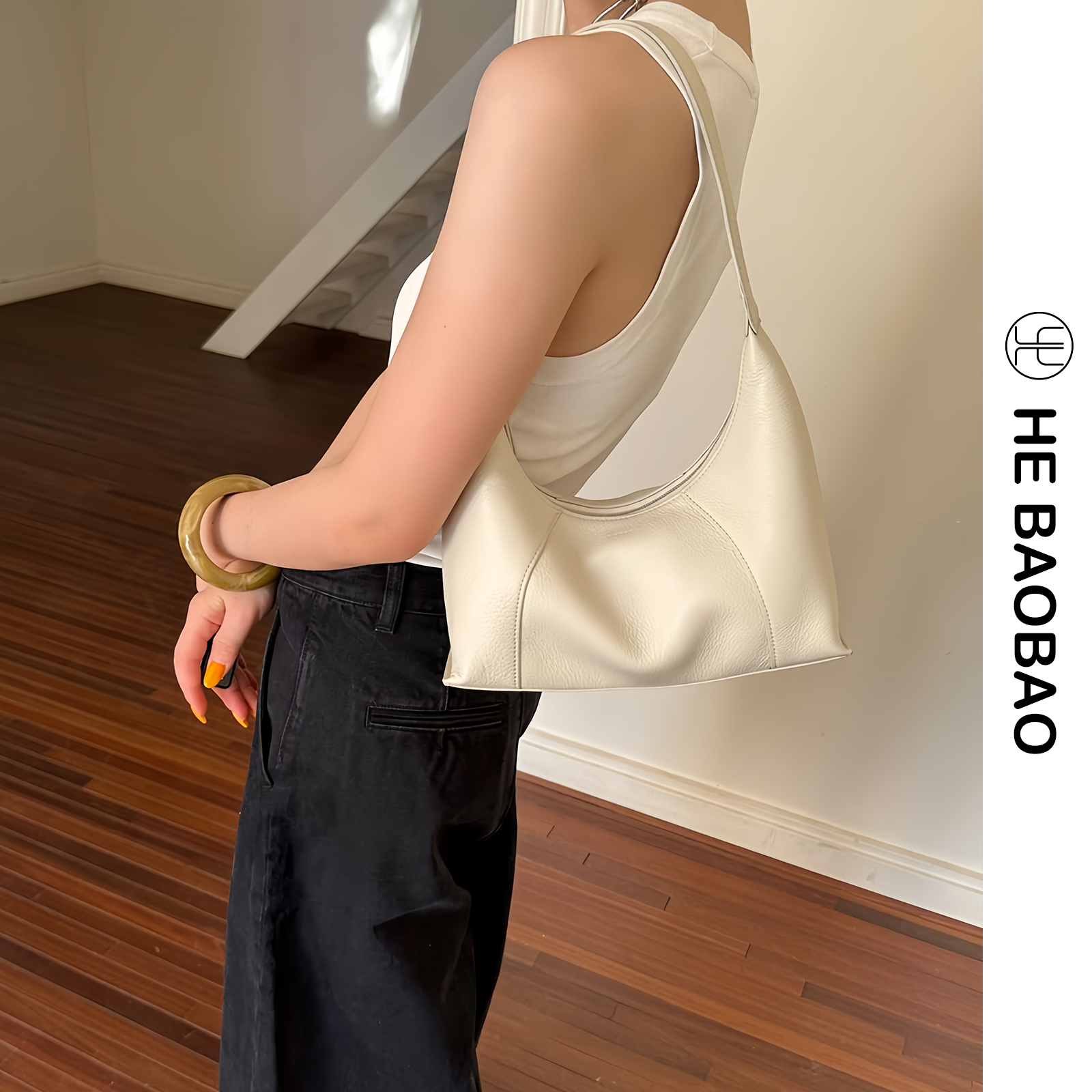 HEBAOBAO新品真皮女包2025新款牛皮单肩斜挎饭盒hobo手拎饺子包
