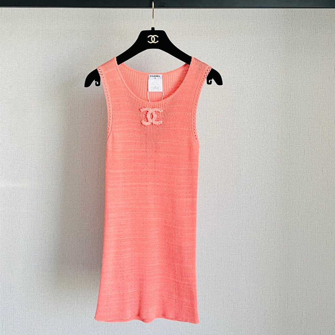 95新 Chanel/香奈儿 浅橘双C针织背心/f40/编号0644