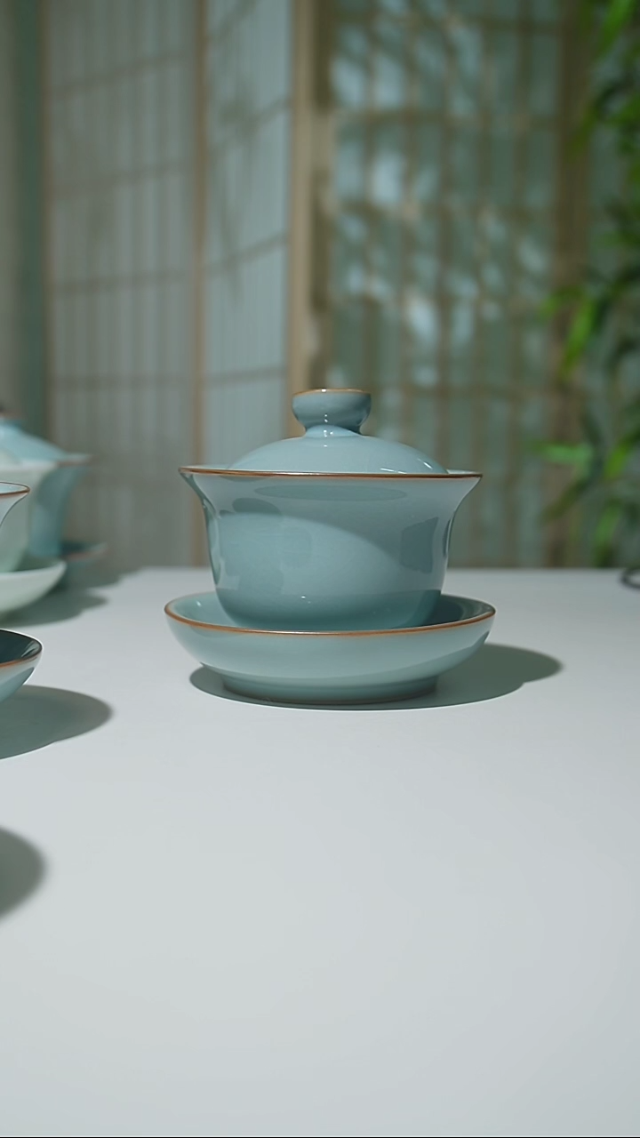 【闪购商品】杯天青元宝圈足盖碗二级0724号
