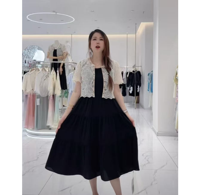 2025夏季新款时尚镂空披肩+背心裙两件套套裙HJ-1802