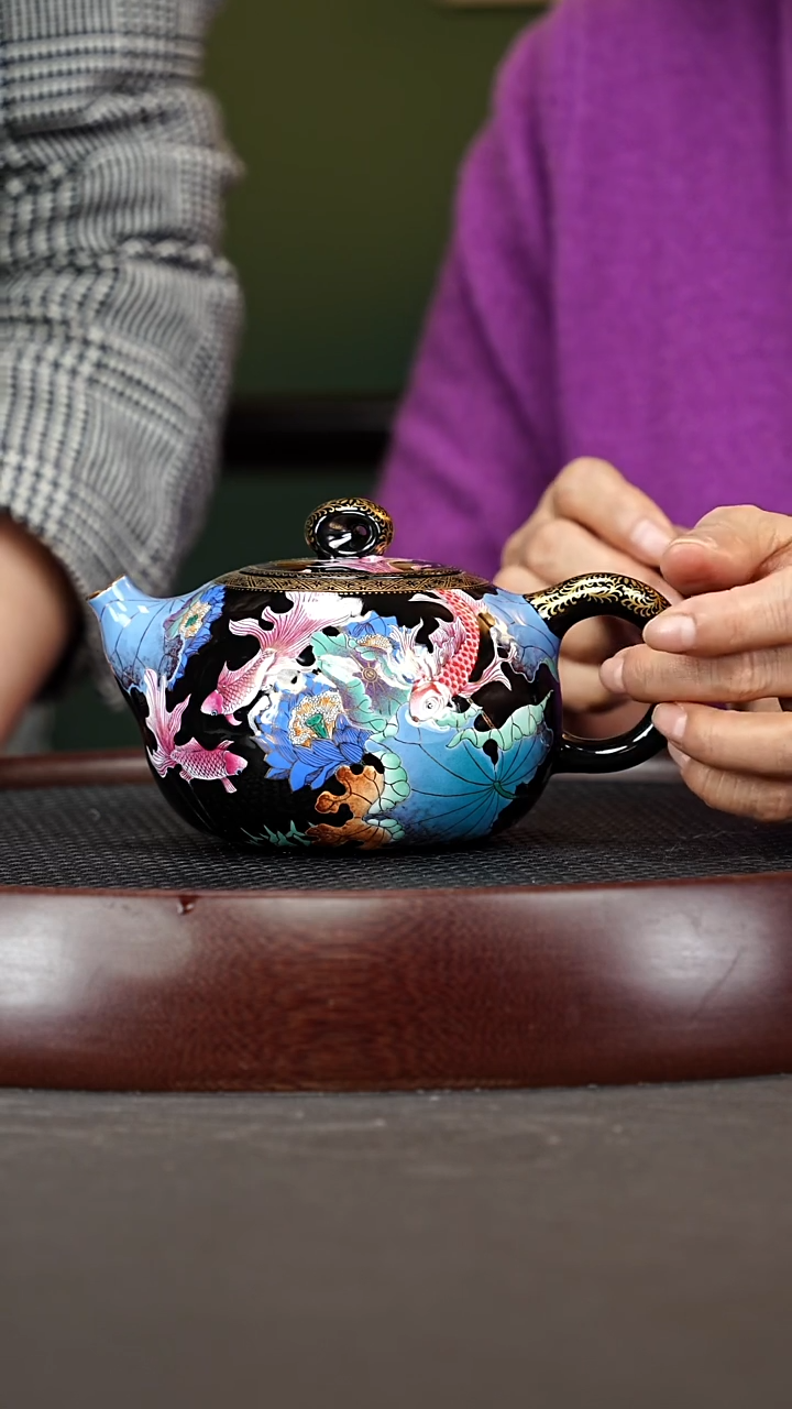 茶壶紫砂70ZLM 鱼戏 珐琅彩