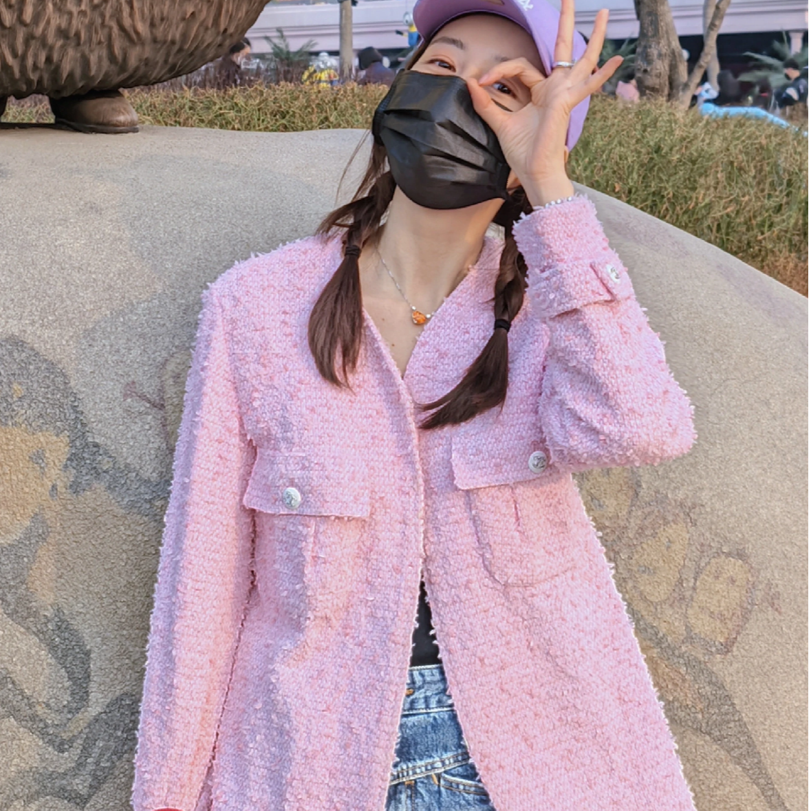99新 Chanel/香奈儿 36码21C早春度假樱花粉色编织薄款外套