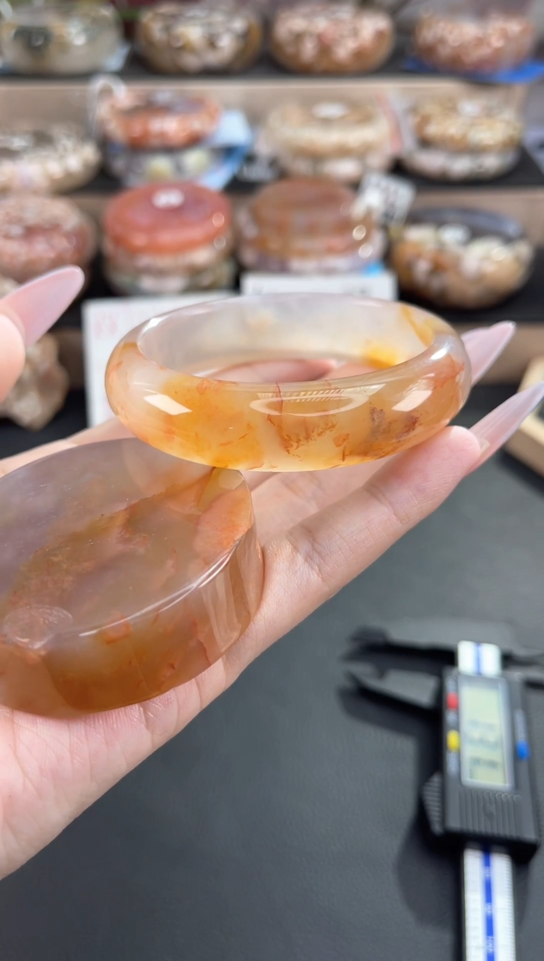 未镶嵌手镯石英质玉天然樱花玛瑙手镯（镯心赠品）56