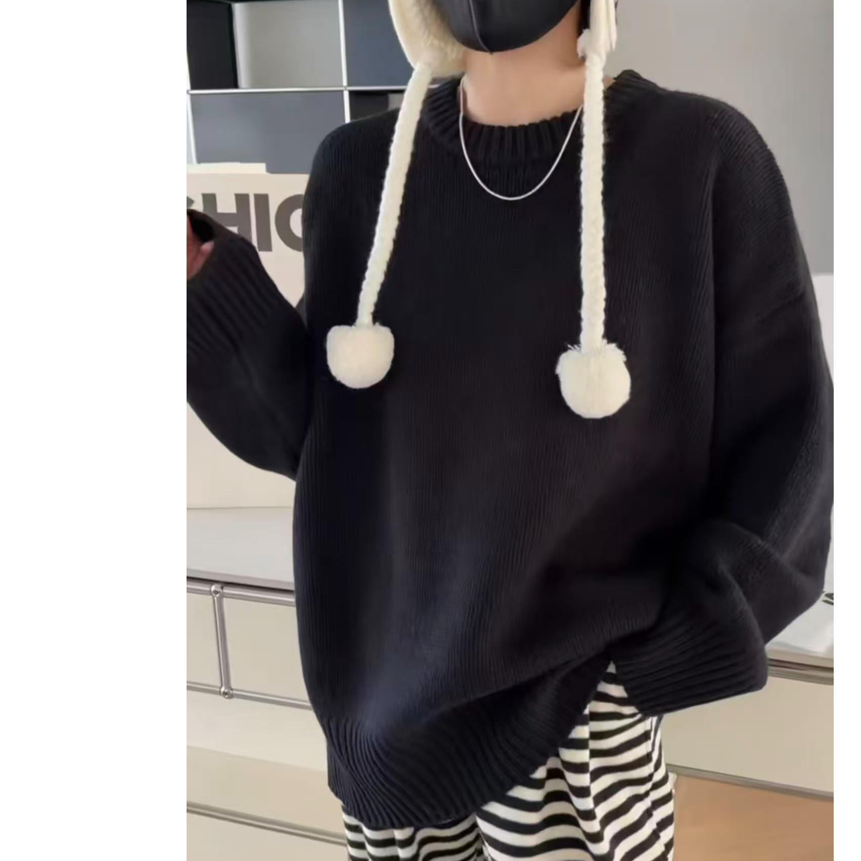 诗歌兰女装时尚百搭圆领毛衣宽松打底