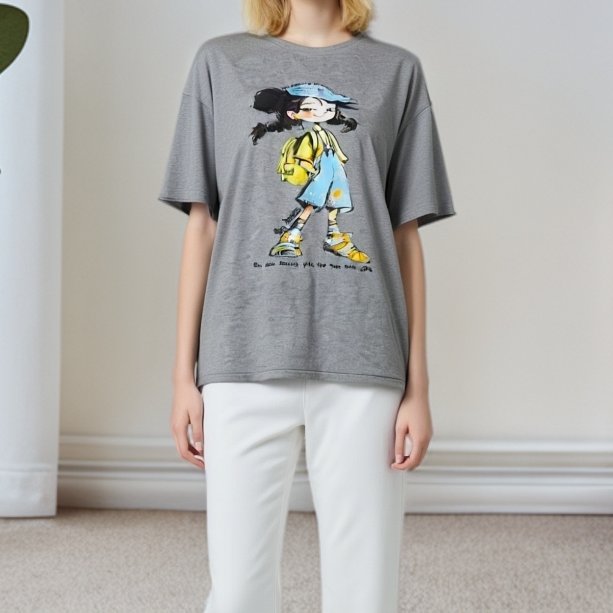 A3009灰酷帅背包女孩印花时尚T恤