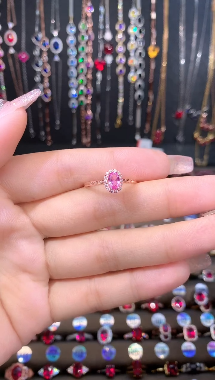 蓝宝石戒指银S925镶嵌4.6玫瑰金