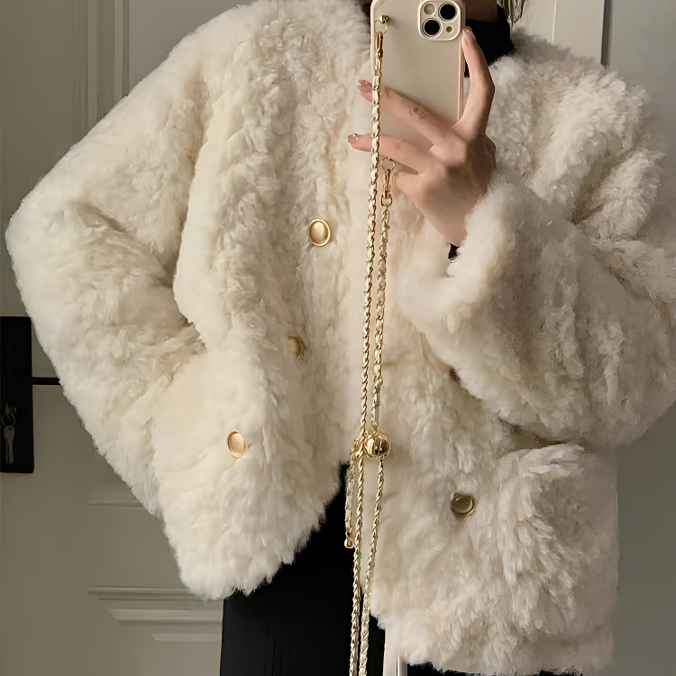 2025新款百搭小香风仿羊羔毛外套短款仿兔毛绒皮草上衣女外套外穿