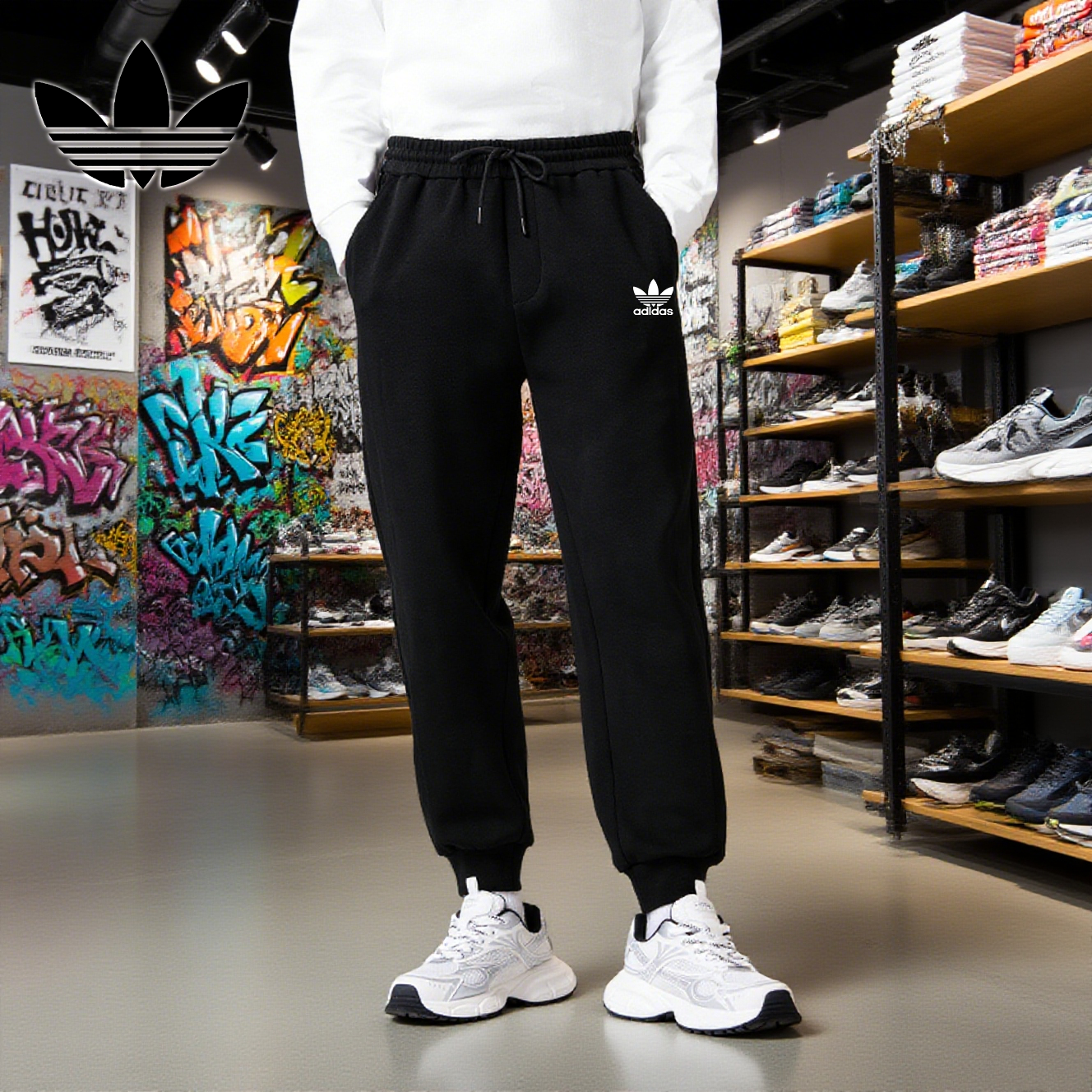 奧特莱斯现货现发秋季男女三叶草束脚裤宽松休闲裤长裤百搭运动裤