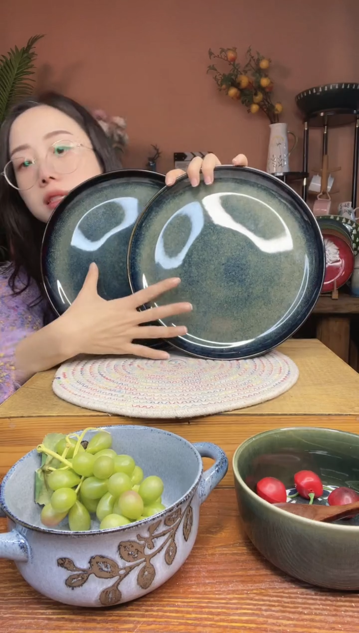 陶瓷10.3英寸双层窑变釉工艺平盘 2件 微瑕疵