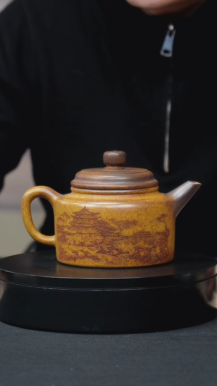 【闪购商品】紫砂茶壶虎皮金砂刻绘德钟