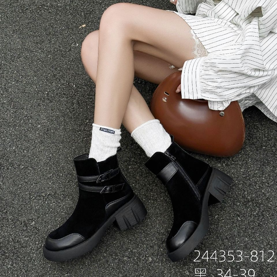 秋冬季高蒂羊皮耐磨英伦风短靴短筒百搭时尚厚底244353-812