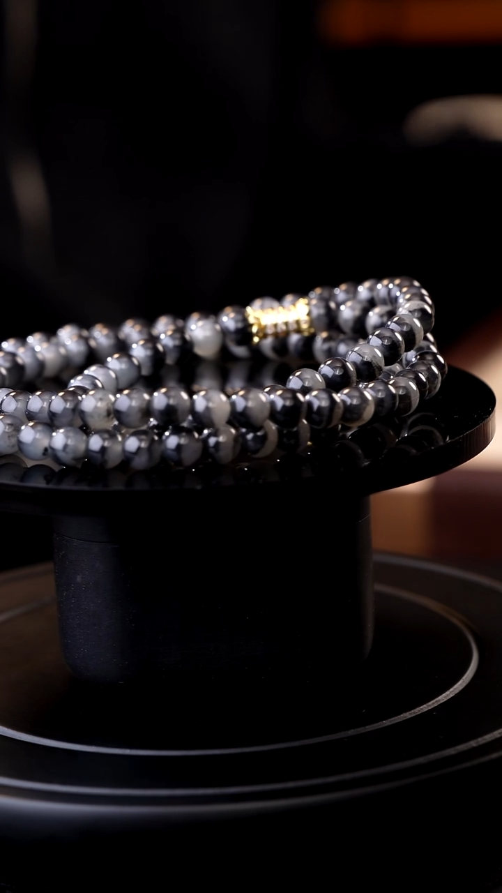 项链未镶嵌和田玉熊猫色新疆籽青花黑白分明聚宝盆卡6mm108颗项链