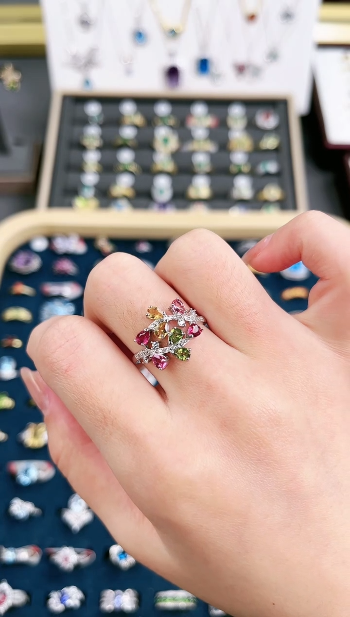 【闪购商品】碧玺戒指银S925镶嵌A0111