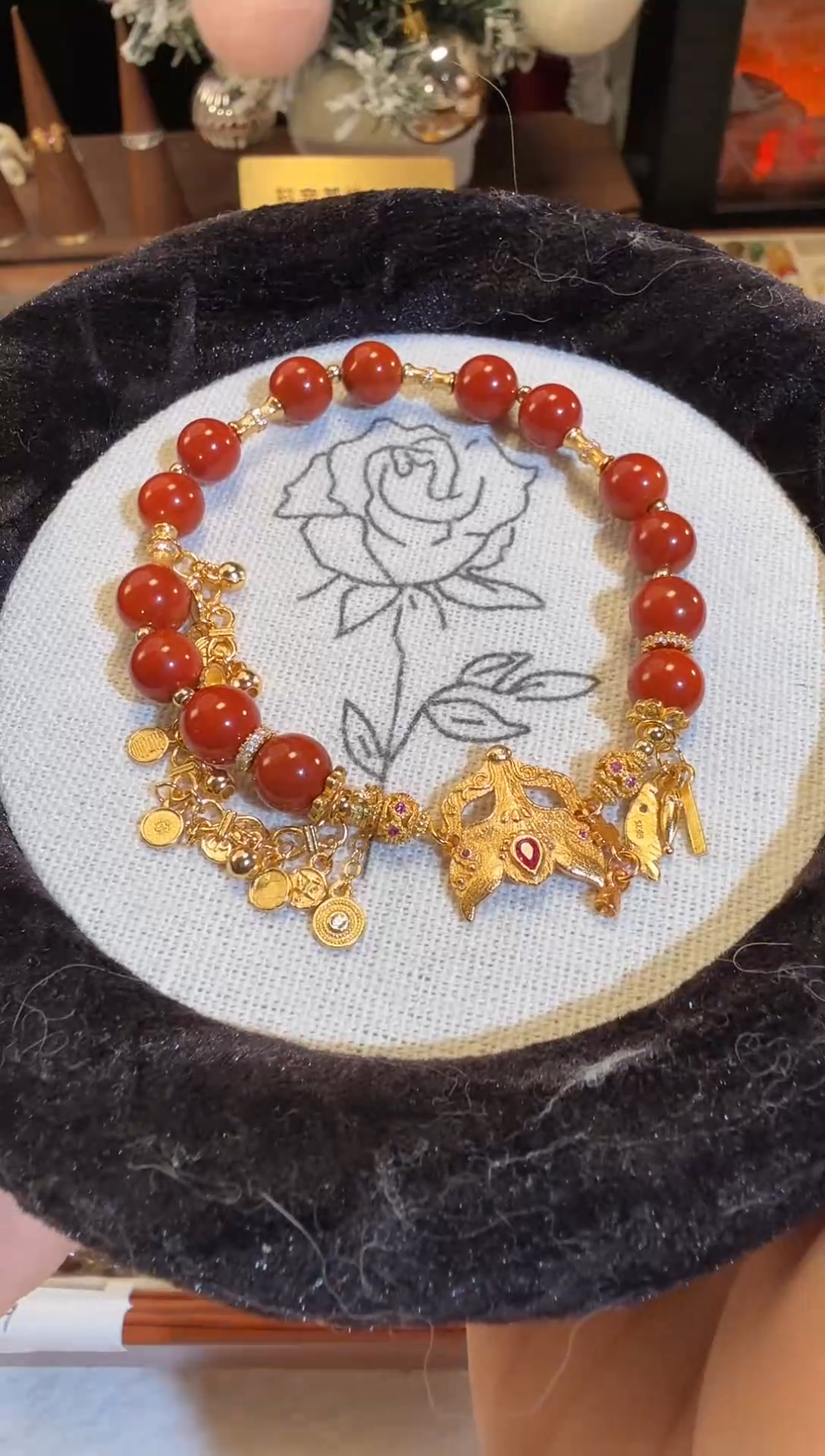 银S925镶嵌手链南红玛瑙狐狸面具